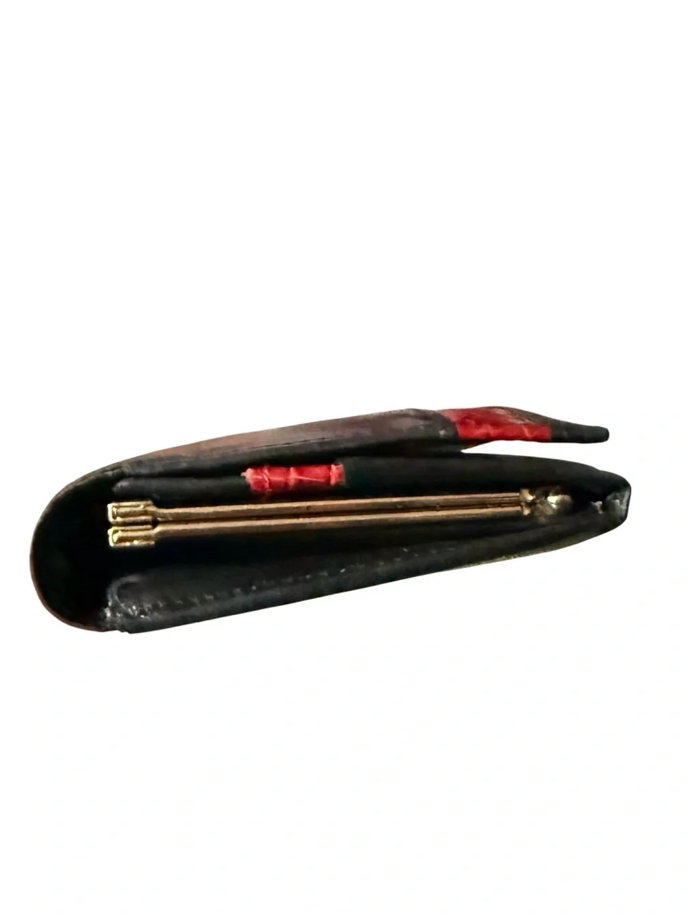 Vintage GIVENCHY PARIS Black Leather Long Wallet with Red Lizard Accent